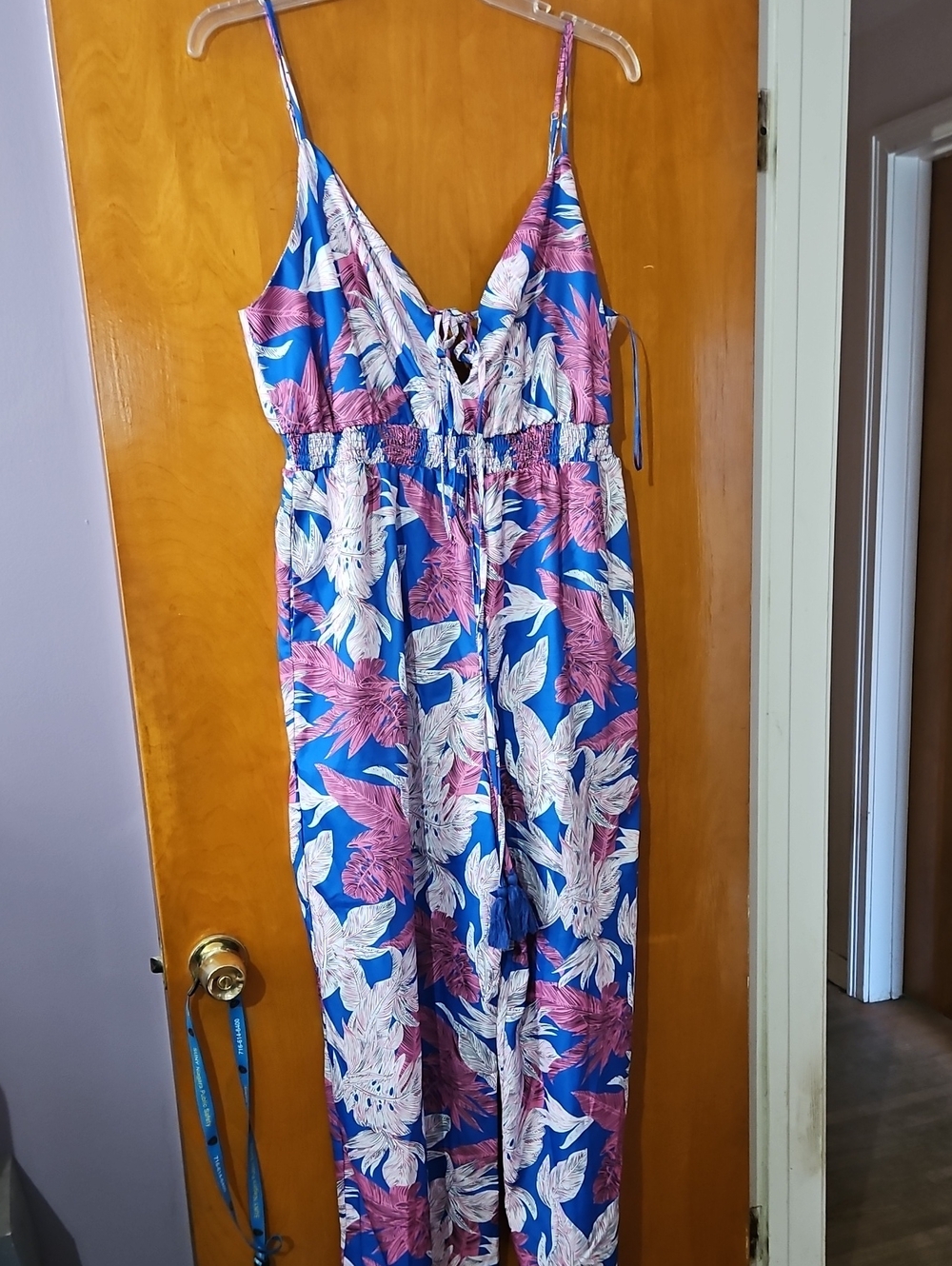 Floral V‑Neck Blue & Pink Jumpsuit